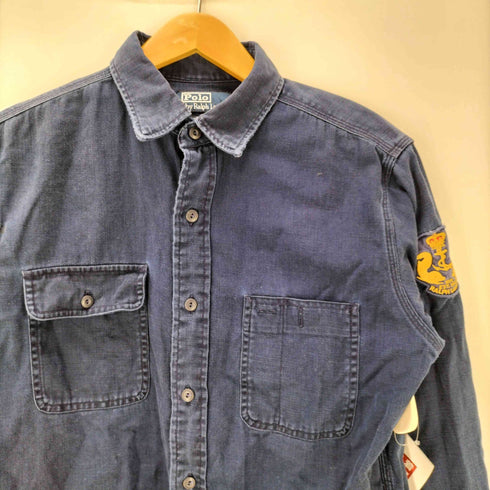 ポロバイラルフローレン Polo by RALPH LAUREN CUSTOM FIT ロゴ ワッペン コットン ツイル ワーク シャツ メンズ import:L